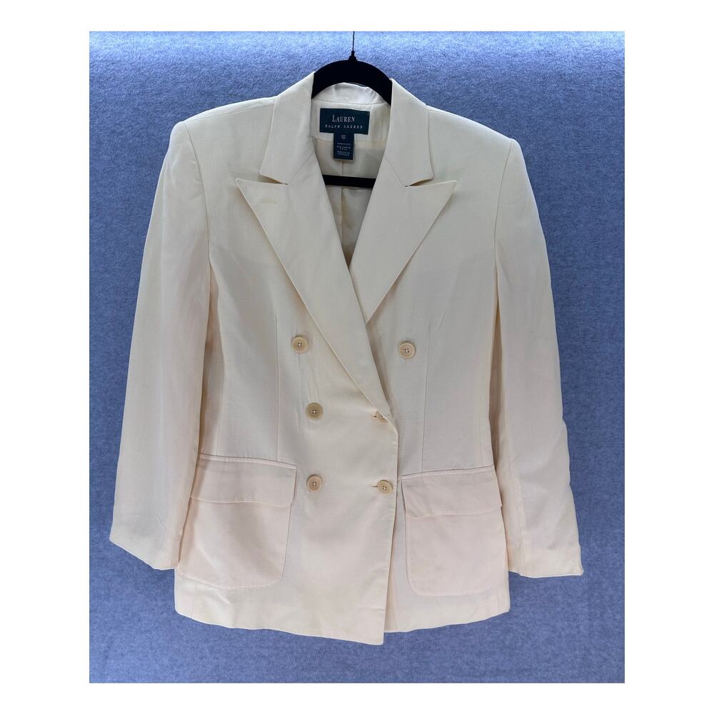 VTG Ralph Lauren Women sz 10 Pale Yellow Double Breasted Blazer Chic Diana USA